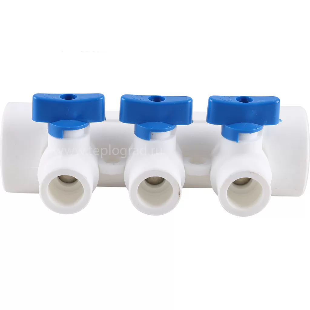 Коллектор Kalde на 3 выхода, ручки синие