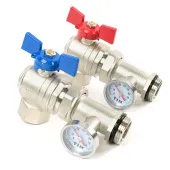Комплект угловых шаровых кранов TIM с термометрами 1