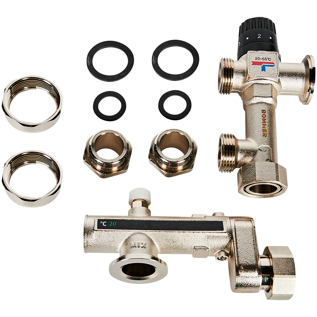 Смесительный узел Rommer с термостатическим клапаном 20-55°C, без насоса
