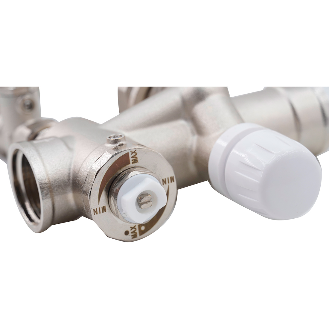 Смесительный узел Rommer проходной с термоголовкой и перепускным клапаном