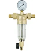 Самопромывной фильтр TIM 1/2 с манометром и пластиковой колбой
