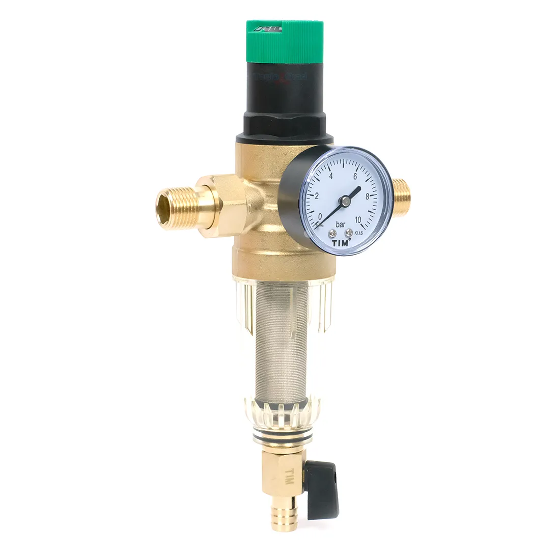 Самопромывной фильтр TIM 1/2 с редуктором, манометром и пластиковой колбой
