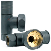 Вентили для полотенцесушителя TIM угловые, круглые, черные 1x1/2