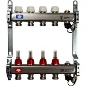 Коллектор Stout на 4 выхода с расходомерами, с клапаном вып. воздуха и сливом - SMS-0927-000004 Коллектор Stout на 4 выхода с расходомерами, с клапаном вып. воздуха и сливом - SMS-0927-000004