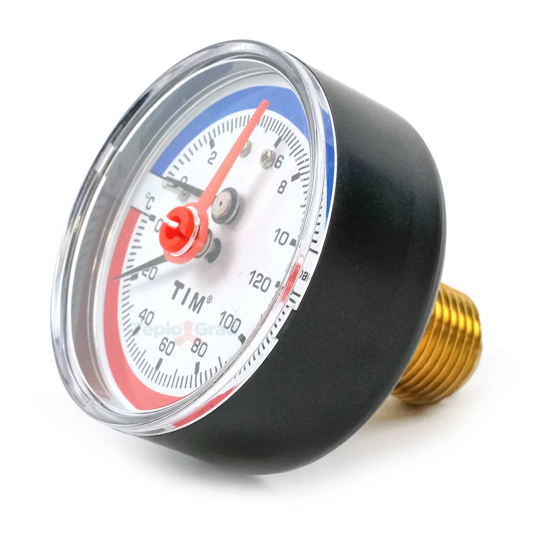 Термоманометр аксиальный TIM, корпус 63 мм, диапазон 0-10 бар, подключение 1/2 Y-63T-10