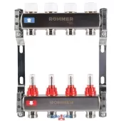 Коллектор из нержавеющей стали Rommer с расходомерами 4 выхода Коллектор из нержавеющей стали Rommer с расходомерами 4 выхода