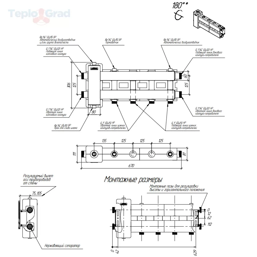 Балансировочный коллектор Gidruss BM-80-3D.EPP (до 80 кВт, 3 контура)