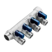 Коллектор Tiemme с шаровыми кранами 3/4, 4 отвода 1/2 1820049 Коллектор Tiemme с шаровыми кранами 3/4, 4 отвода 1/2 1820049