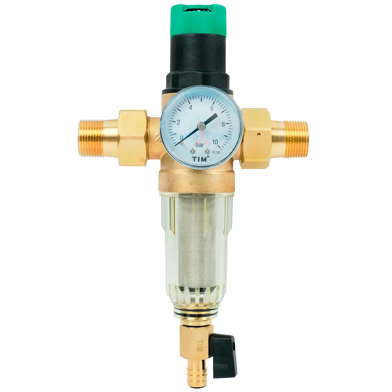 Самопромывной фильтр TIM 1 с редуктором, манометром и пластиковой колбой