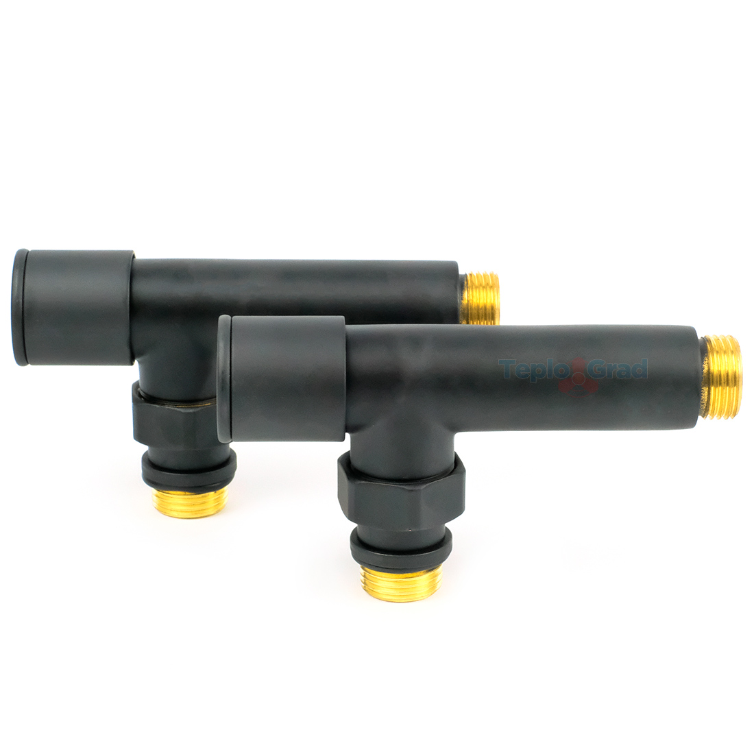 Вентили для полотенцесушителя TIM угловые, круглые, черные 1/2x1/2