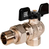 Шаровой кран Stout с американкой угловой НР-ВР 1/2 полнопроходной, ручка бабочка