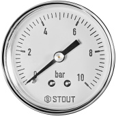 Манометр аксиальный Stout 50 мм, 0-10 бар, подключение 1/4 Манометр аксиальный Stout 50 мм, 0-10 бар, подключение 1/4
