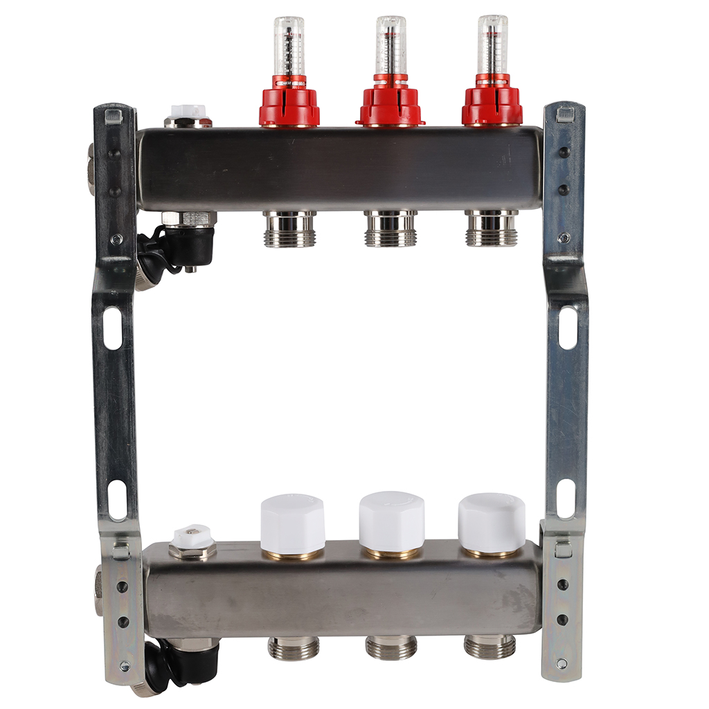Коллектор Rommer на 3 выхода с расходомерами, с клапаном вып. воздуха и сливом