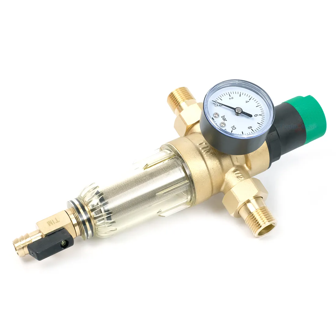 Самопромывной фильтр TIM 1/2 с редуктором, манометром и пластиковой колбой