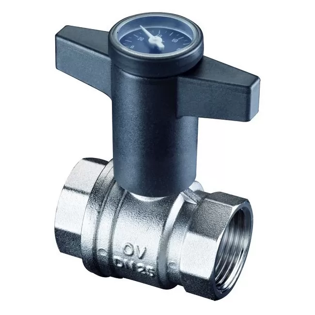 Кран шаровой Oventrop Optibal ВВ 3/4 с термометром, пластмассовый маховик