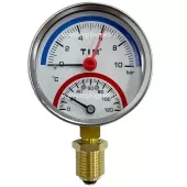 Термоманометр радиальный TIM, корпус 80 мм, диапазон 0-10 бар, подключение 1/2 Y-80-10