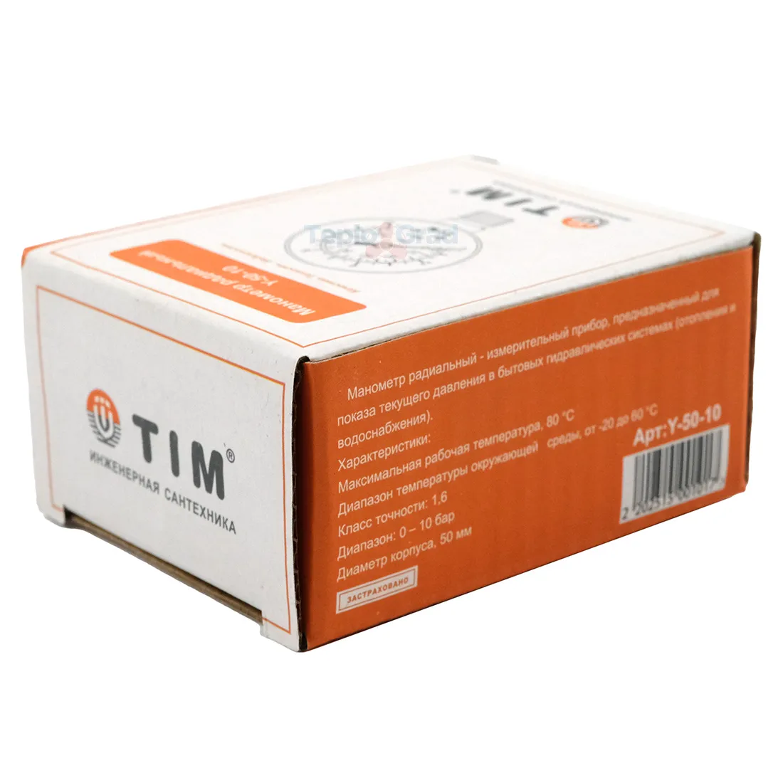 Манометр радиальный TIM, корпус 50 мм, диапазон 0-10 бар, подключение 1/4 Y-50-10