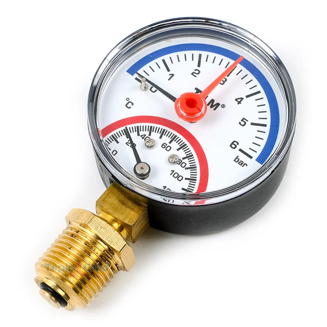 Термоманометр радиальный TIM, корпус 63 мм, диапазон 0-6 бар, подключение 1/2 Y-63-6