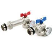 Комплект угловых шаровых кранов TIM с полусгоном и термометрами 1
