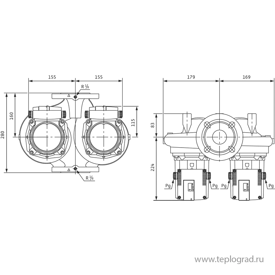 Сдвоенный циркуляционный насос Wilo TOP-SD 50/7 EM PN6/10 2-частоты вращения 1x230