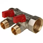 Коллектор Stout с шаровыми кранами 1, 2 отвода 1/2 (красные ручки) Коллектор Stout с шаровыми кранами 1, 2 отвода 1/2 (красные ручки)