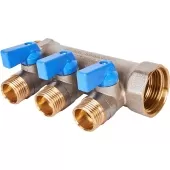 Коллектор Stout с шаровыми кранами 1, 3 отвода 1/2 (синие ручки) Коллектор Stout с шаровыми кранами 1, 3 отвода 1/2 (синие ручки)