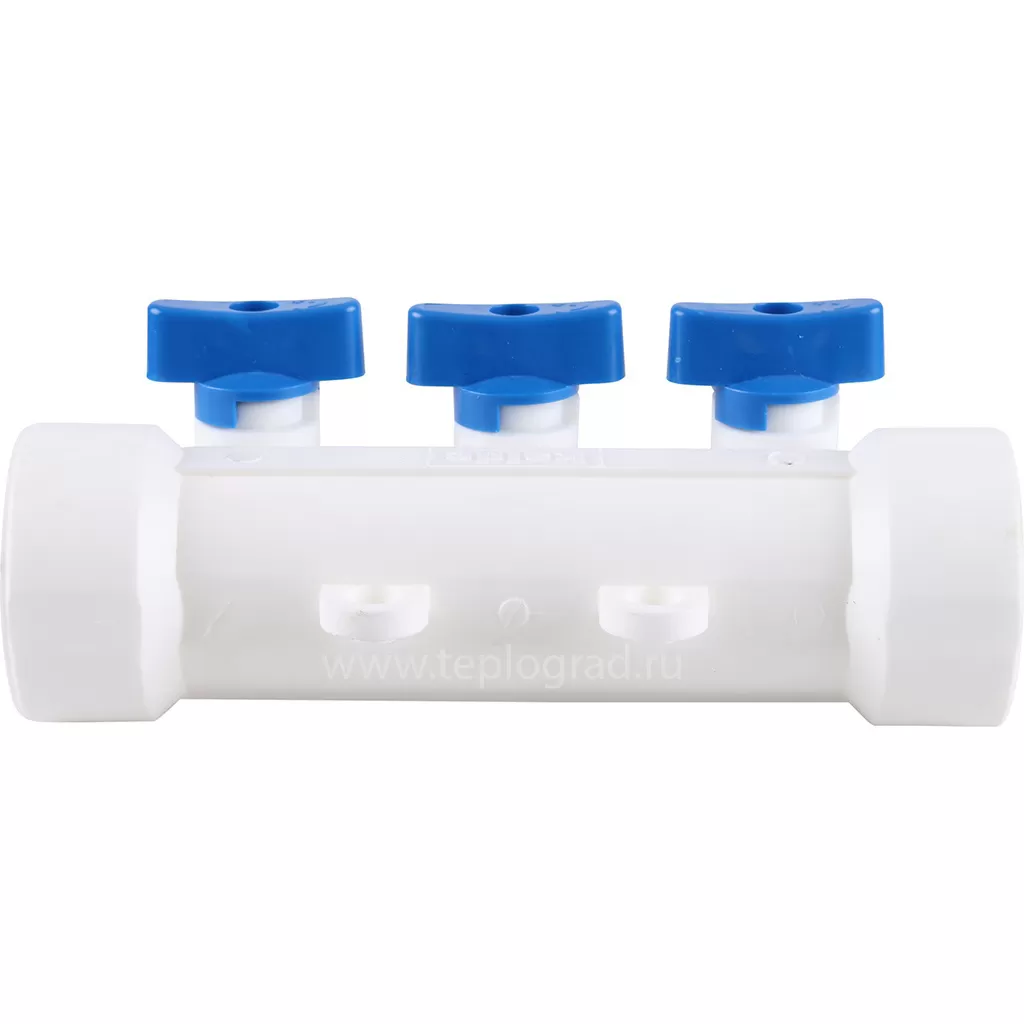 Коллектор Kalde на 3 выхода, ручки синие
