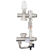 Смесительный узел Rommer проходной с термоголовкой и перепускным клапаном