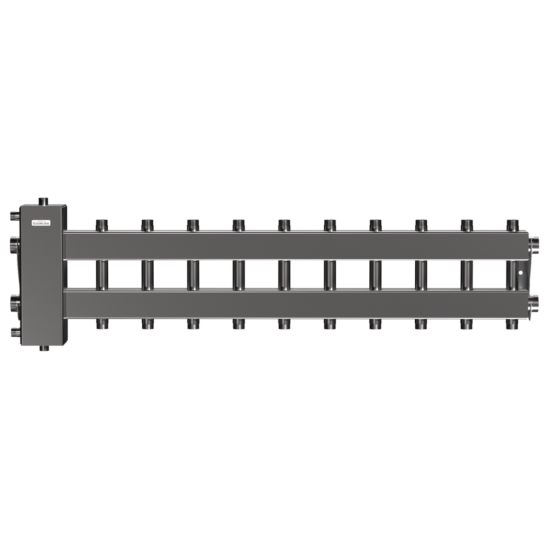 Балансировочный коллектор Gidruss BMSS-150-11DU (до 150 кВт, подкл. котла G 1 1/2, 5+5 контуров G 1, нерж. сталь)