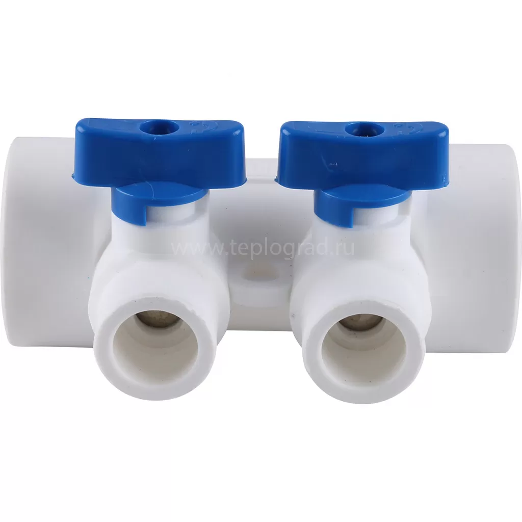 Коллектор Kalde на 2 выхода, ручки синие