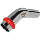 Угольник однораструбный 45° 15 Rommer из нержавеющей стали прессовой