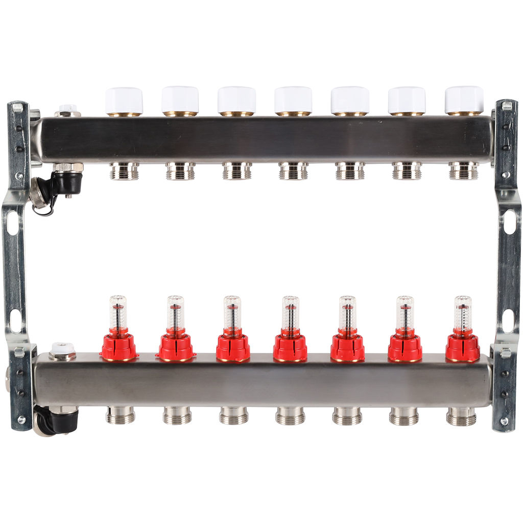 Коллектор Rommer на 7 выходов с расходомерами, с клапаном вып. воздуха и сливом