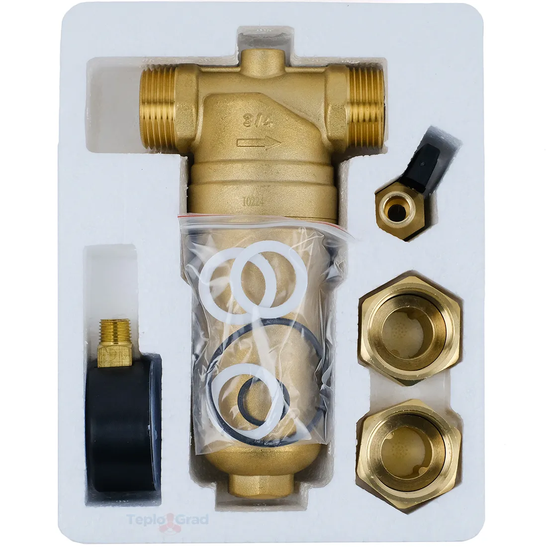 Самопромывной фильтр TIM 3/4 с манометром и корпусом из латуни