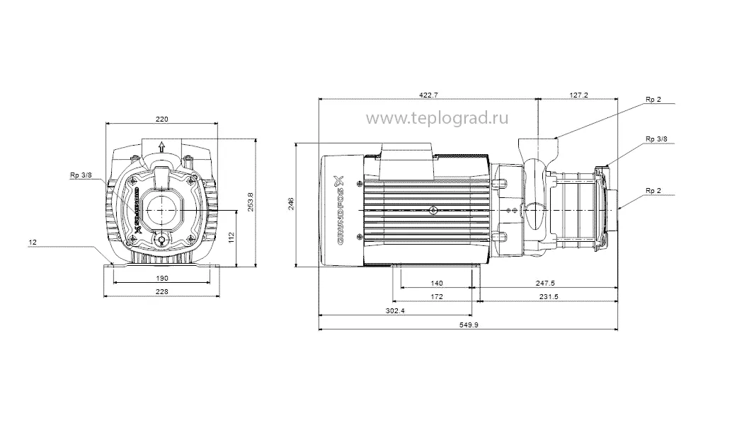 Многоступенчатый поверхностный насос Grundfos CM25-3 A-R-A-E-AVBE 3x380