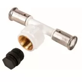 Пресс тройник Henco с черной заглушкой ВР 16x1/2x16 белый