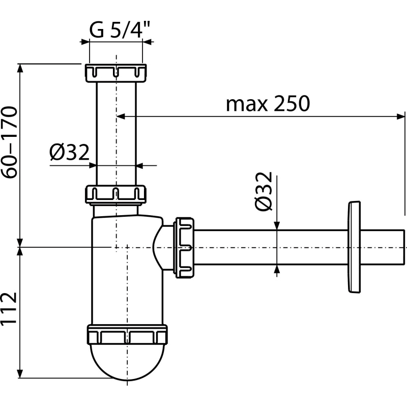 Сифон для раковины AlcaPlast A430 c накидной гайкой 1 1/4
