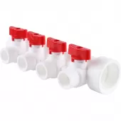 Коллектор Kalde на 4 выхода, ручки красные