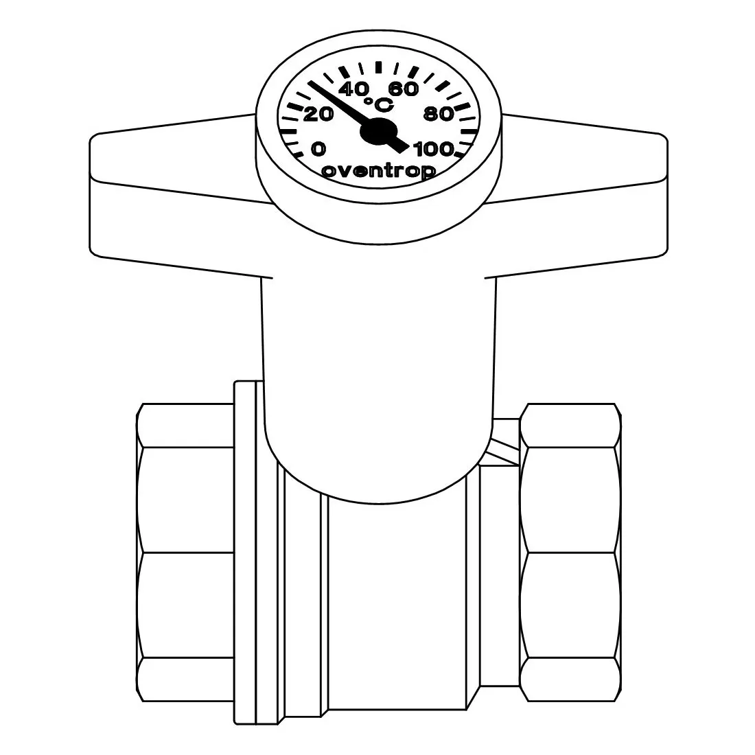Кран шаровой Oventrop Optibal ВВ 1 1/2 с термометром, пластмассовый маховик
