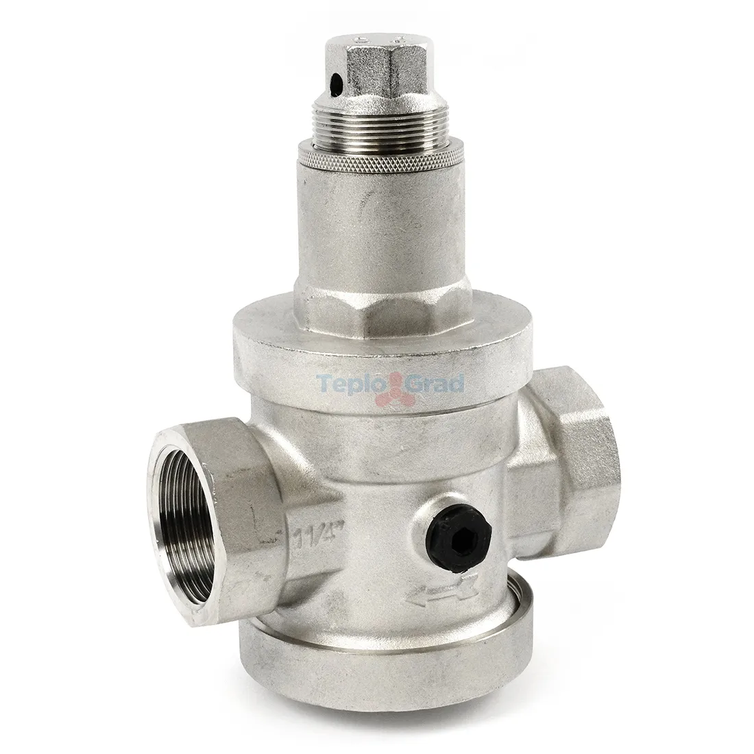 Редуктор давления TIM 1 1/4 с выходом под манометр, никелированный Редуктор давления TIM 1 1/4 с выходом под манометр, никелированный