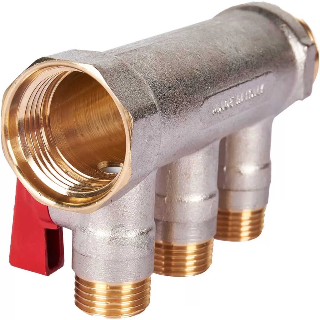 Коллектор Stout с шаровыми кранами 1, 3 отвода 1/2 (красные ручки) Коллектор Stout с шаровыми кранами 1, 3 отвода 1/2 (красные ручки)