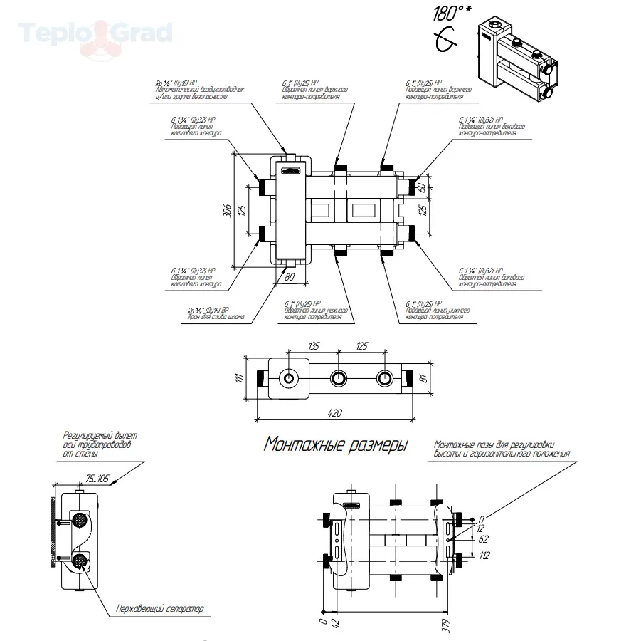 Балансировочный коллектор Gidruss BM-80-3DU.EPP (до 80 кВт, 3 контура)