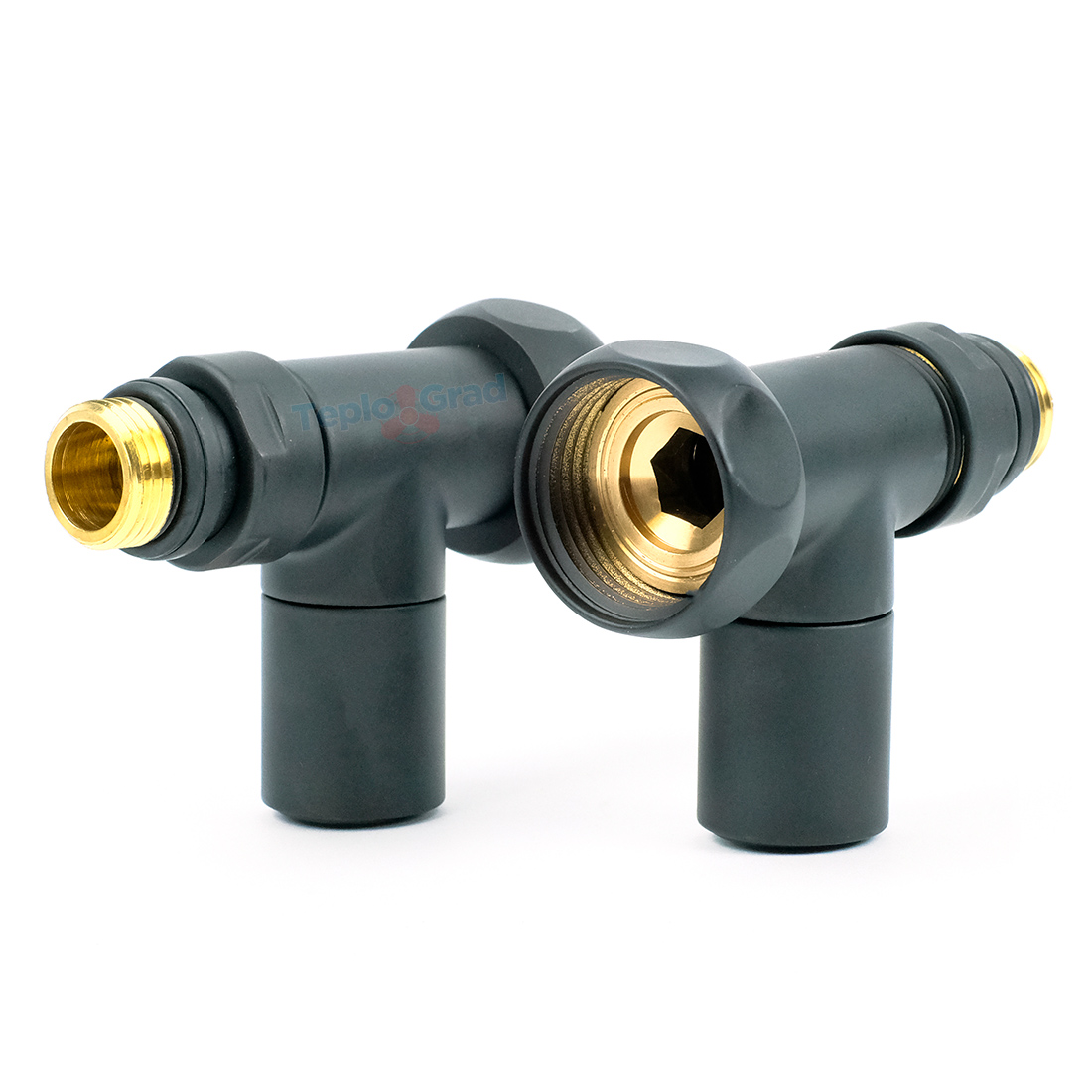 Вентили для полотенцесушителя TIM прямые, круглые, черные 1x1/2