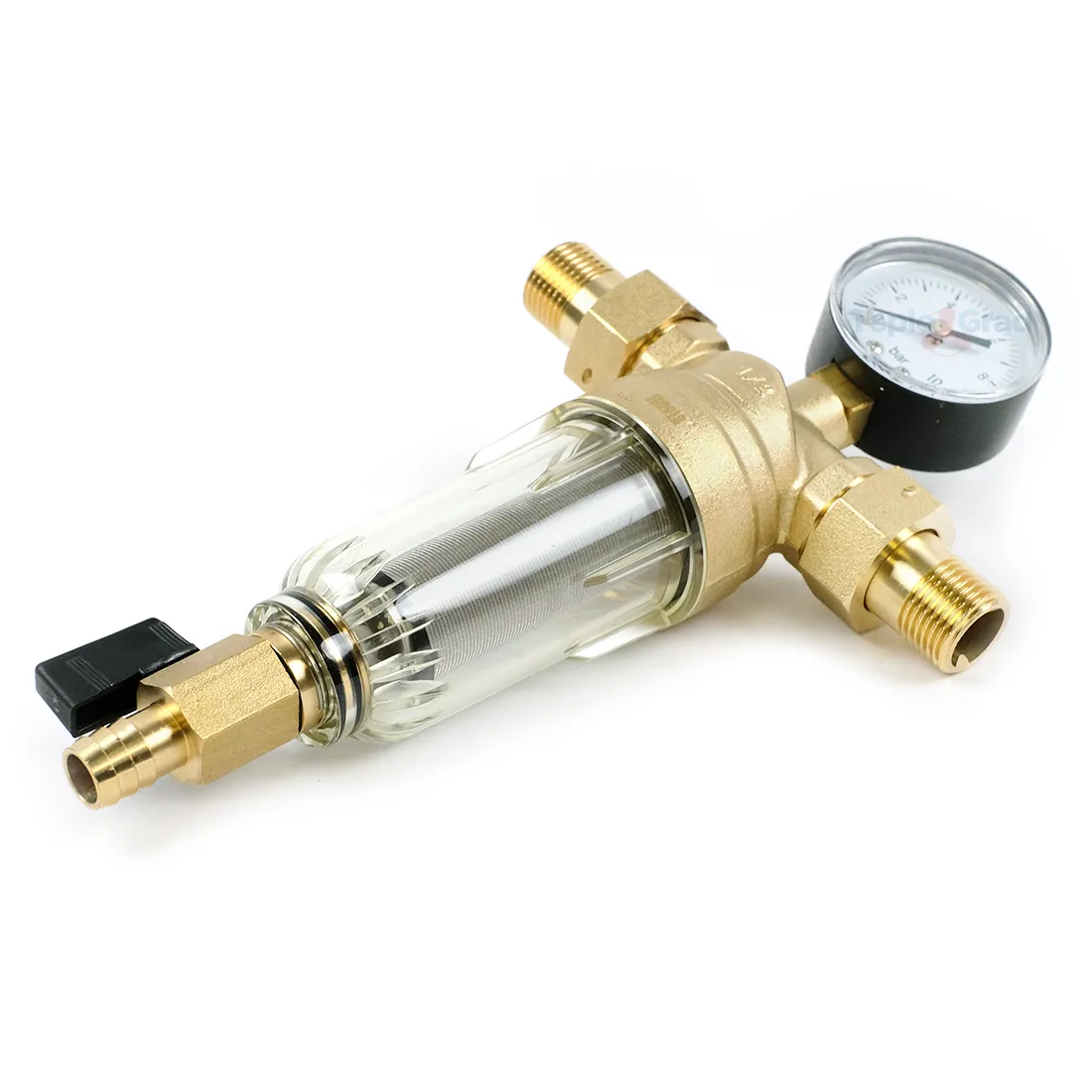 Самопромывной фильтр TIM 1/2 с манометром и пластиковой колбой