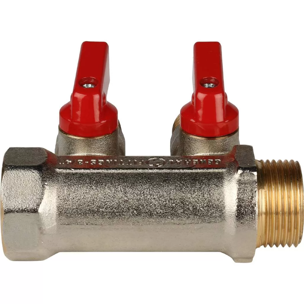 Коллектор Stout с шаровыми кранами 3/4, 2 отвода 1/2 (красные ручки) Коллектор Stout с шаровыми кранами 3/4, 2 отвода 1/2 (красные ручки)