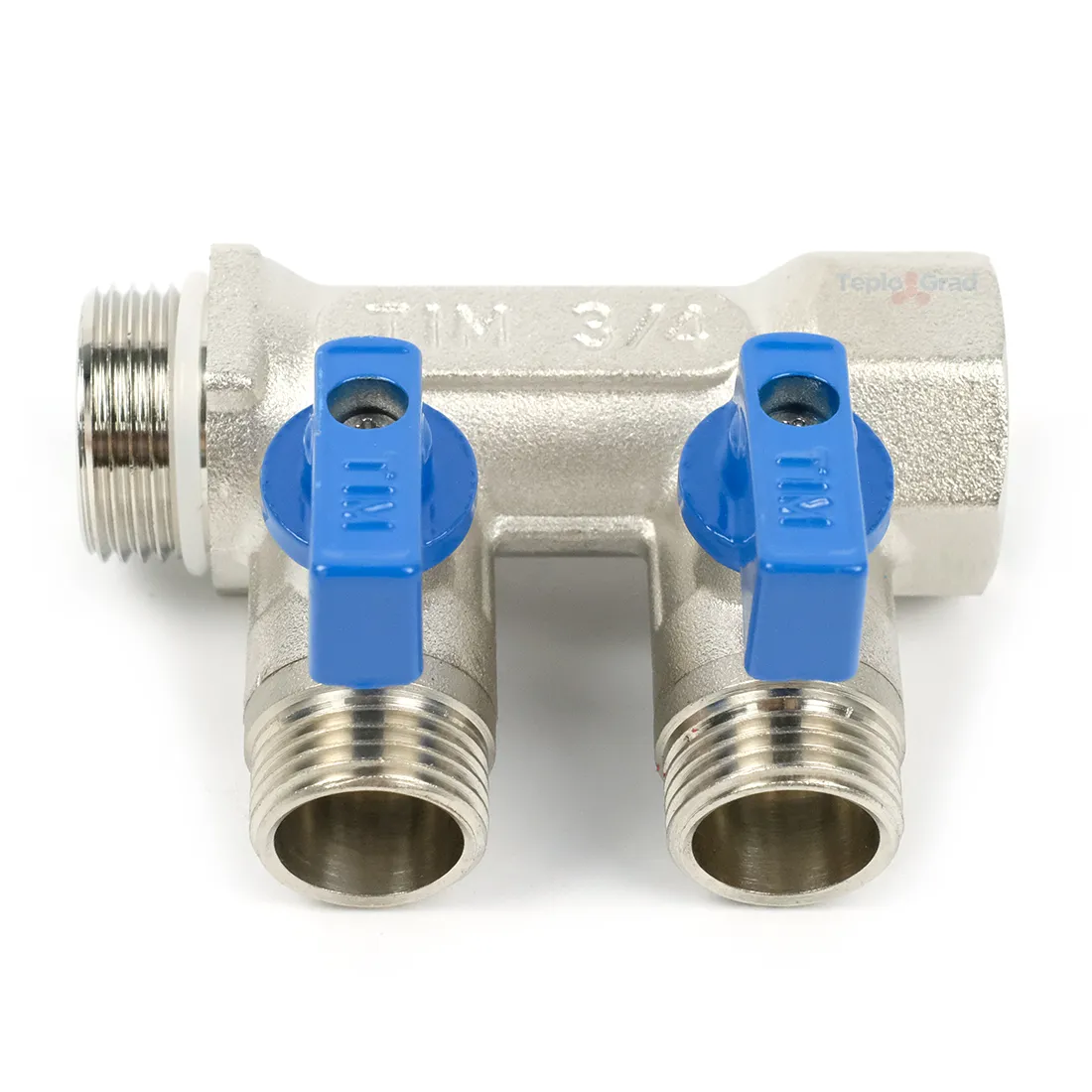 Коллектор TIM с шаровыми кранами 3/4x1/2 на 2 выхода, красные и синие ручки Коллектор TIM с шаровыми кранами 3/4x1/2 на 2 выхода, красные и синие ручки