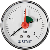 Манометр аксиальный Stout 63 мм, 0-4 бар, 1/4 с указателем предела Манометр аксиальный Stout 63 мм, 0-4 бар, 1/4 с указателем предела