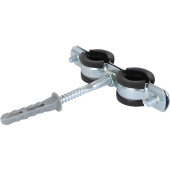 Сдвоенный хомут сантехнический 1/2" (20-24мм) со шпилькой и дюбелем