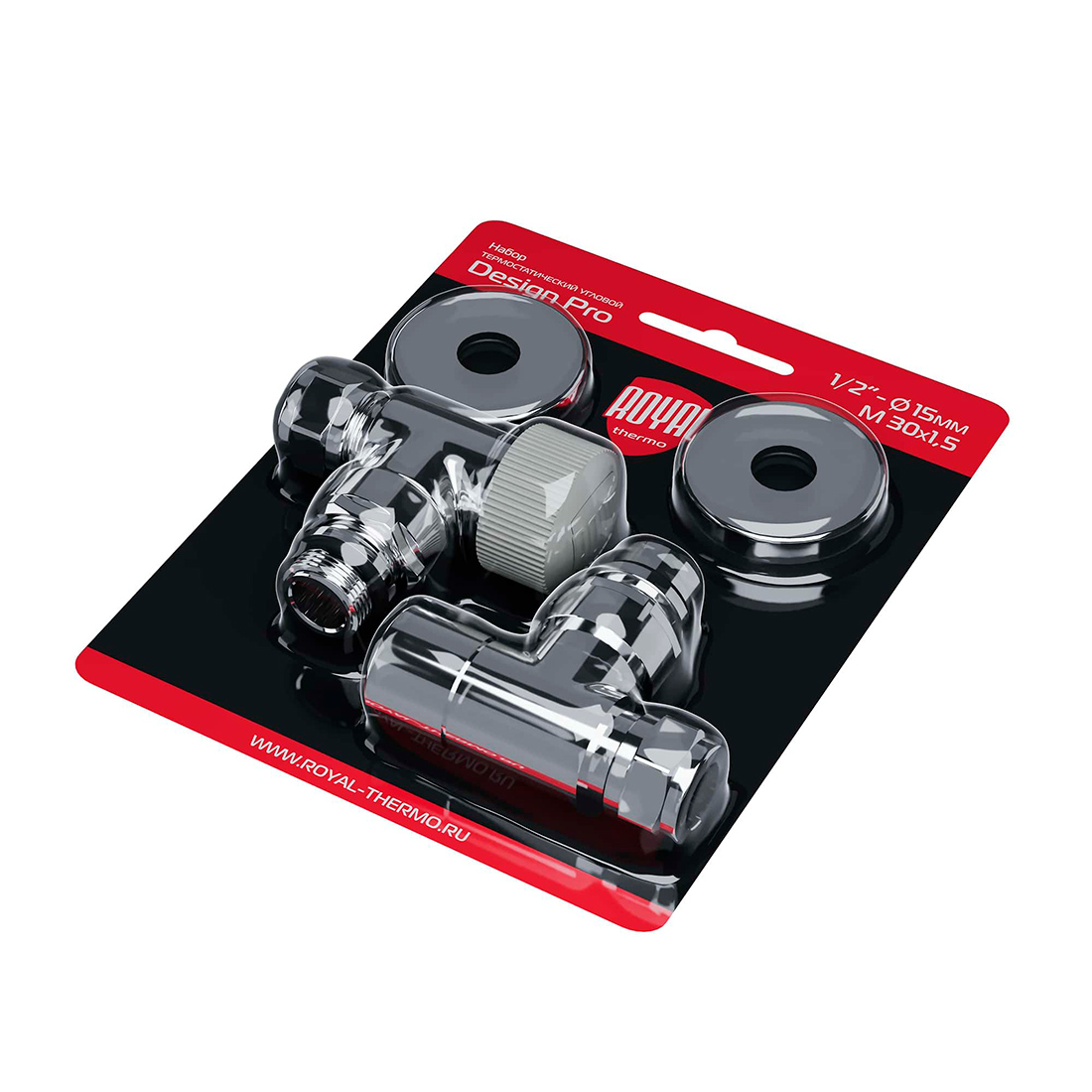 Набор термостатический угловой Royal Thermo Design Pro 15мм М30х1,5 (хром)