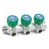 Коллектор TIM регулирующий 3/4x1/2 на 3 выхода (зеленые ручки)