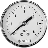 Манометр аксиальный Stout 50 мм, 0-6 бар, подключение 1/4 Манометр аксиальный Stout 50 мм, 0-6 бар, подключение 1/4